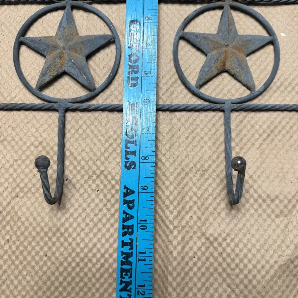 Rustic Wrought Iron Texas Star Wall Hook Rack Western Metal Coat Hat Hanger Gray